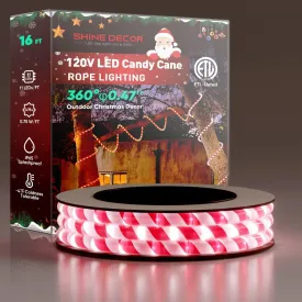 110V Candy Cane Rope Light 11000K Cool White For Christmas