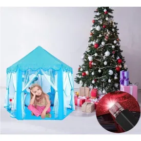 Combo of 2 Aqua Blue Printed Tent Castle Play House With Rechargeable USB Mini Star Laser Light for Kids