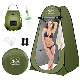 FUN ESSENTIALS Solar Shower Tent Kit, 2 Pcs, Instant Pop Up Privacy, 5 Gallon Solar Shower Bag, Sun Canopy Beach Outdoor Camp Privacy Tent, Easy Set Up, Foldable