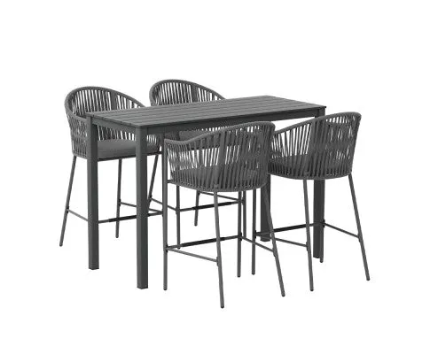 Gardeon 5-Piece Outdoor Bar Set Dining Table Rope Chair Patio Bistro Set