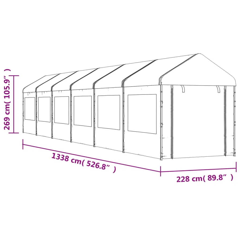 Gazebo with Roof White 13.38x2.28x2.69 m Polyethylene