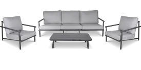 Havana 3 Seater with 2 x Armchair and Coffee Table in Gunmetal with Charcoal Rope Inlay and Olefin Cushions