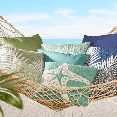 New - Mina Victory Woven Basketweave Indoor Outdoor Throw Pillow 18" x 18" Turquoise