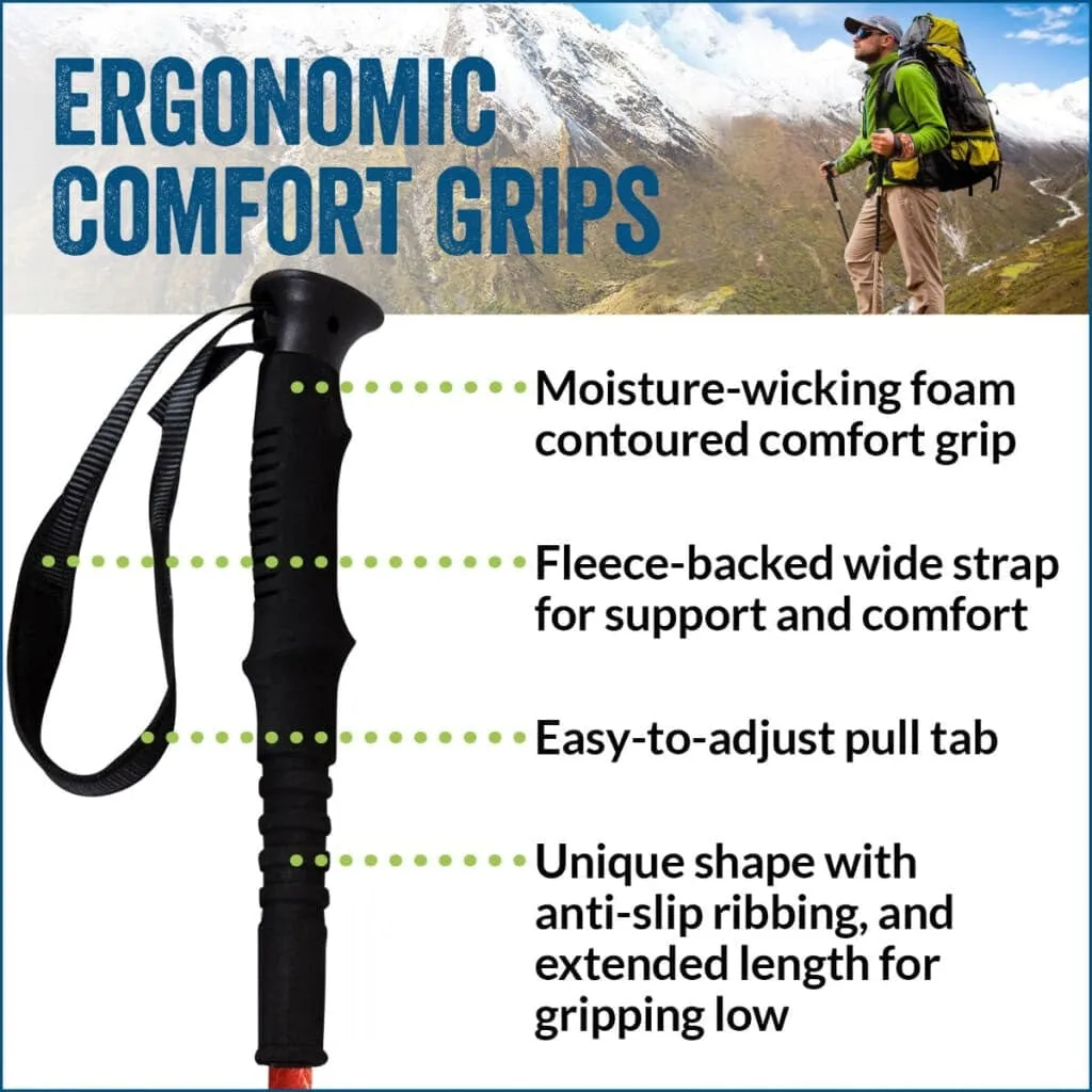 Ocean Design - Adjustable Walking Poles w-Rubber Feet and Travel Bag - Ocean Design - Great for Walking and Hiking - For Heights up to 6’2”