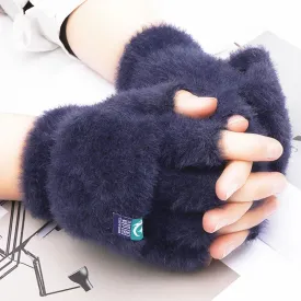 Plush Fingerless Flip Gloves for Women – Soft, Warm, Winter Cold Protection