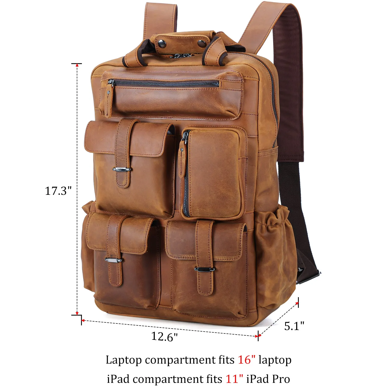 Polare Cowhide Leather Multiple Laptop Backpack Day Pack School Bag Travel Bag Satchel For Men