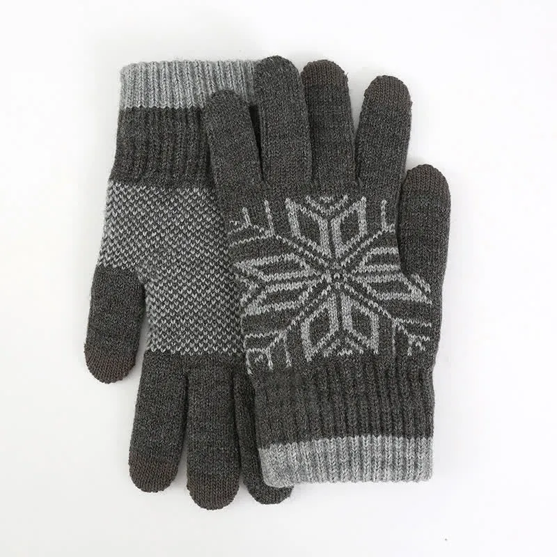 Snowflake Pattern Winter Thicken Knitted Gloves