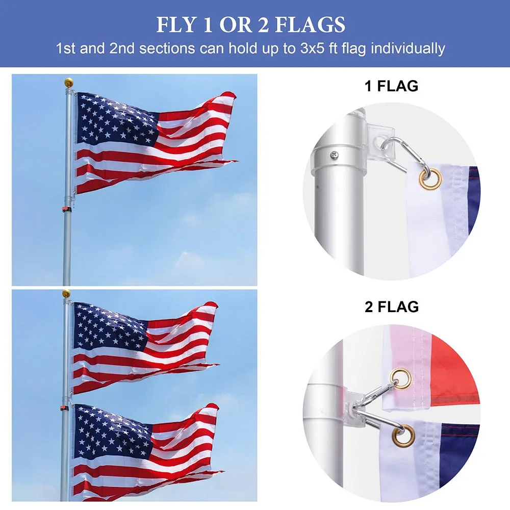 TheLAShop 25ft Telescoping Flagpole Kit with Deluxe Eagle & Ball