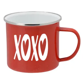 Valentines Day Gift and Home Decor - XOXO Enamel Camping Coffee Mug, 15 Ounce Tin Cup (Red)