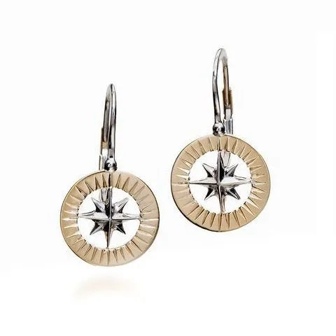 Waypoints 14k Yellow/White Gold Petite Compass Rose Earrings