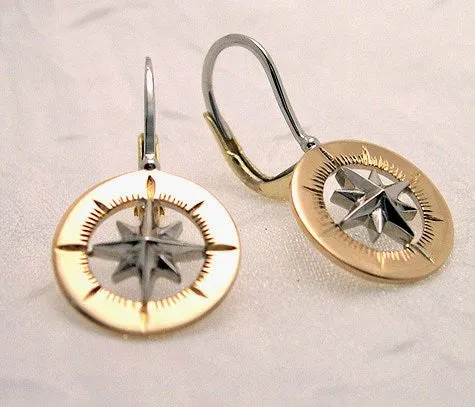 Waypoints 14k Yellow/White Gold Petite Compass Rose Earrings